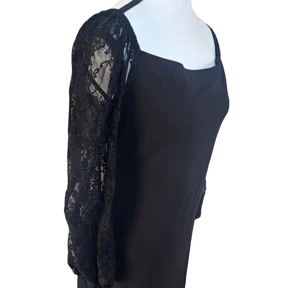 BEBE BLACK LACE SLEEVE MINI SQUARE NECK DRESS SIZE LARGE. - Picture 5 of 9